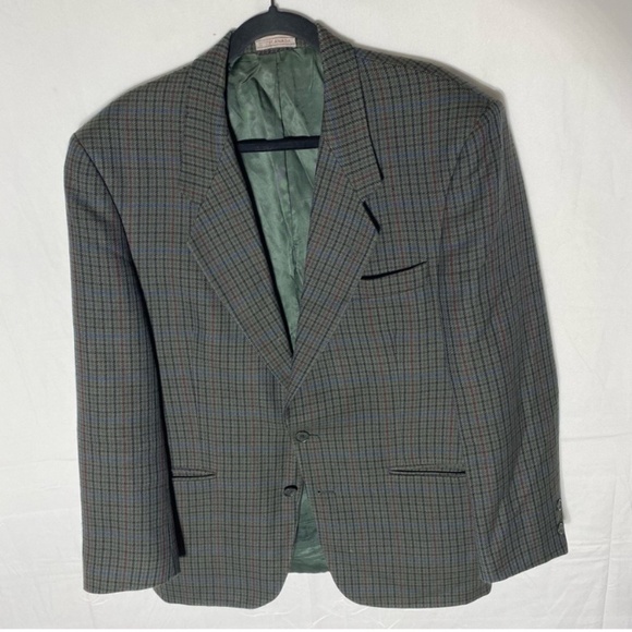 Vintage Club International Green Black Red Blue Plaid Blazer Sport Jacket 42R